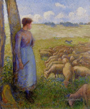 動物 Painting - 羊飼いと羊 1887年 カミーユ・ピサロ